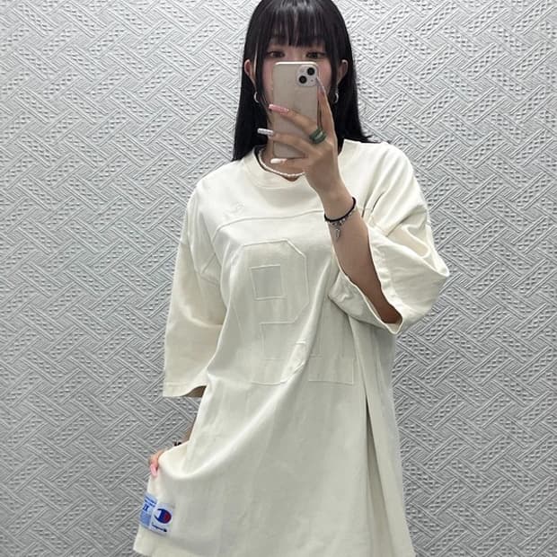 챔피온 빈티지 캐주얼 오트밀 베이지 풋볼 반팔티 XL C13374