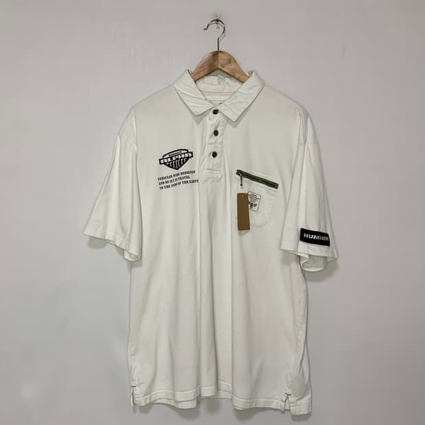 HUMMER 험머 사선 지퍼 디테일 반팔 카라 티셔츠 아이보리 00s