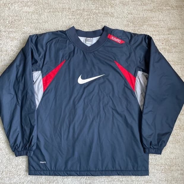 [XL]  00s 나이키 토탈90 배색 두툼한 웜업 자켓 티셔츠
