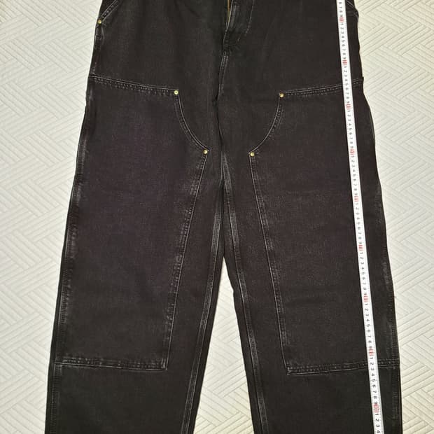 칼하트 WIP 내쉬 더블 니 팬츠 스미스 블랙 스톤 워시드 XL 사이즈