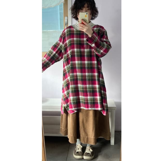 겨울 그린핑크체크 원피스