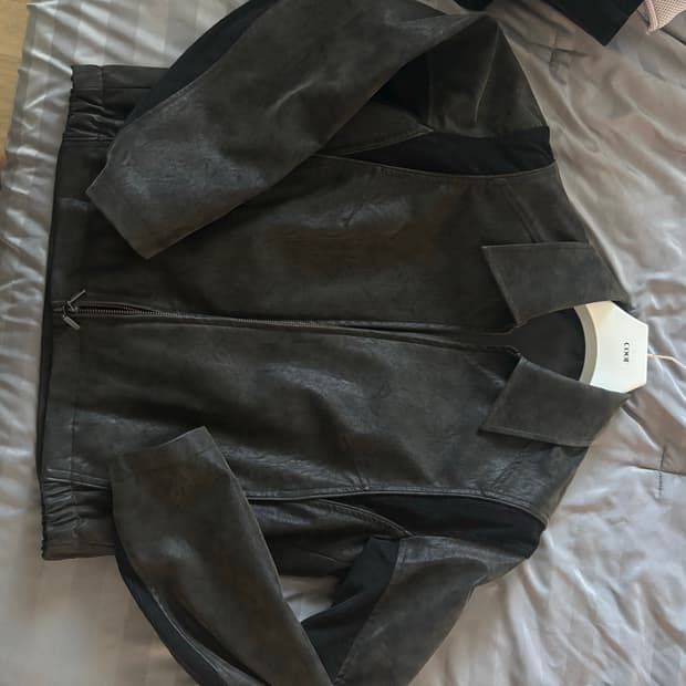 쿠어 믹스드 스웨이드 파이핑 점퍼 블랙 브라운 블루종 자켓 M