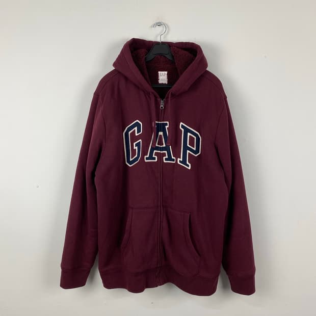 GAP 갭 버건디 보아털 쉐르피 후드집업 L