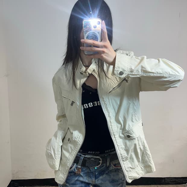 Y2K 크림베이지 나일론 유틸리티 자켓