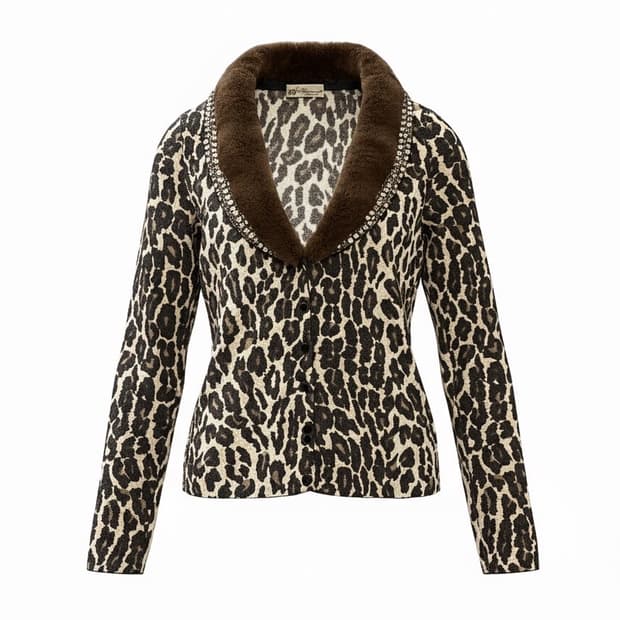 레오파트 빈티지 큐빅 퍼 가디건