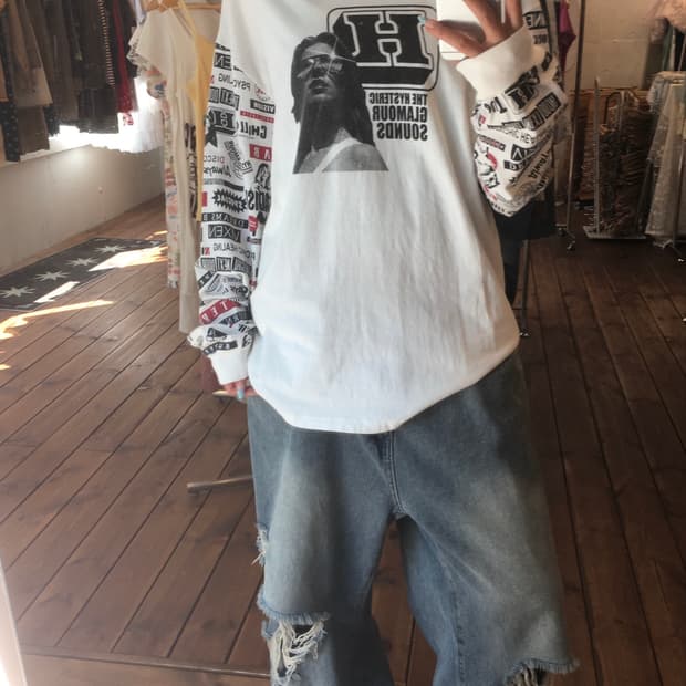 히스테릭글래머 화이트 패턴 롱슬리브