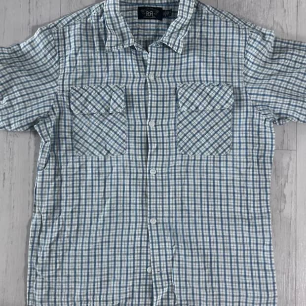 RRL 24SS 인디고 체크 져지 캠프 셔츠 M