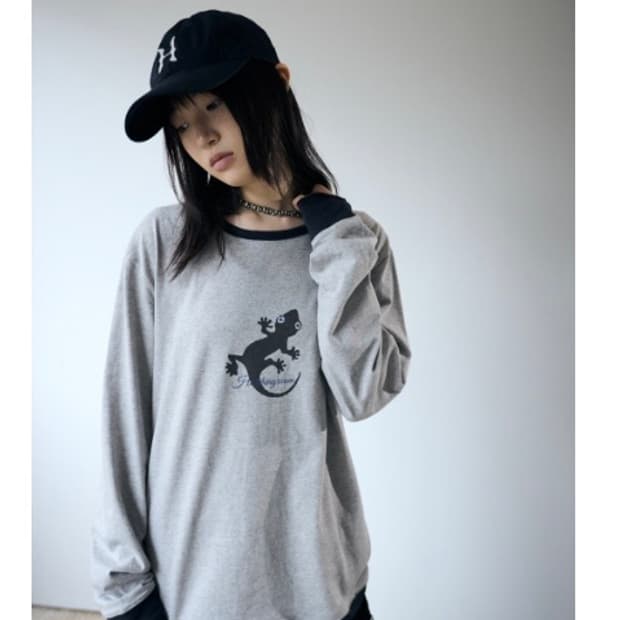 해칭룸 도마뱀 Lizard Ringer Tee M.Grey S