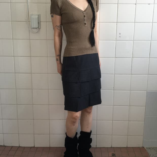 Glitter Henry neck ribbed top