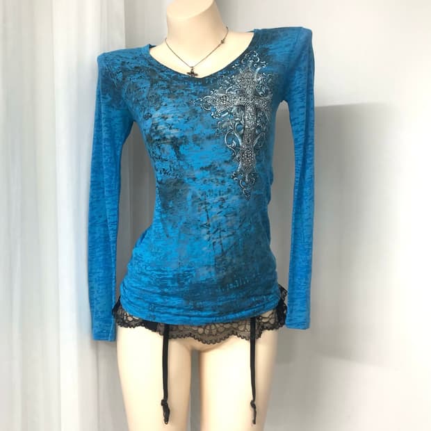 blue cubic cross point long sleeve