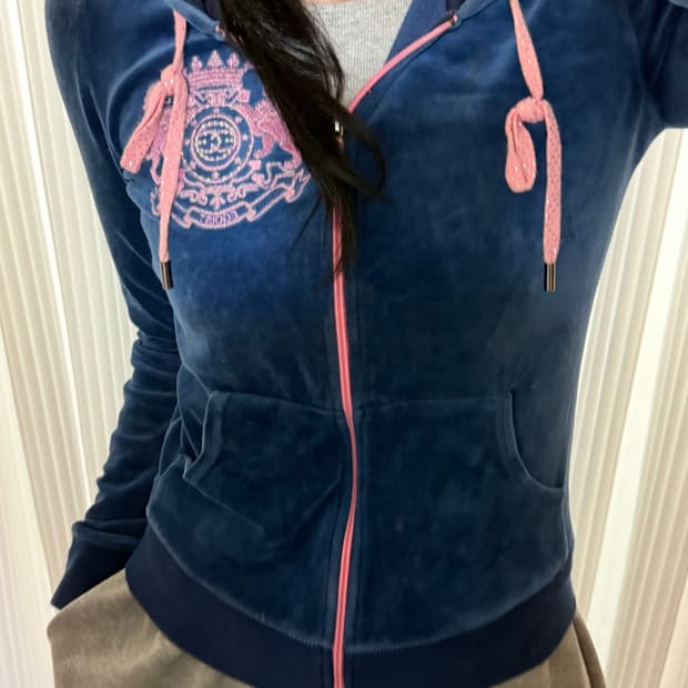 에고이스트 네이비 벨벳 후드집업 s