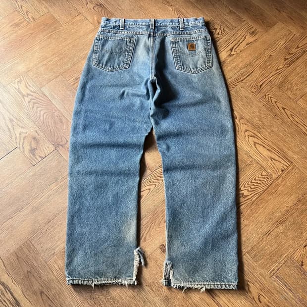 [36]칼하트 USA 체크 라이닝 빈티지 워싱 워크 데님 팬츠