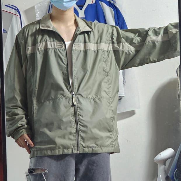 XXL 아디다스 카키 90s 올드스쿨 바람막이 오버핏 자켓 코르티스
