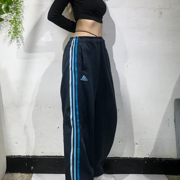 아디다스 네이비 블루 삼선 와이드 팬츠 L