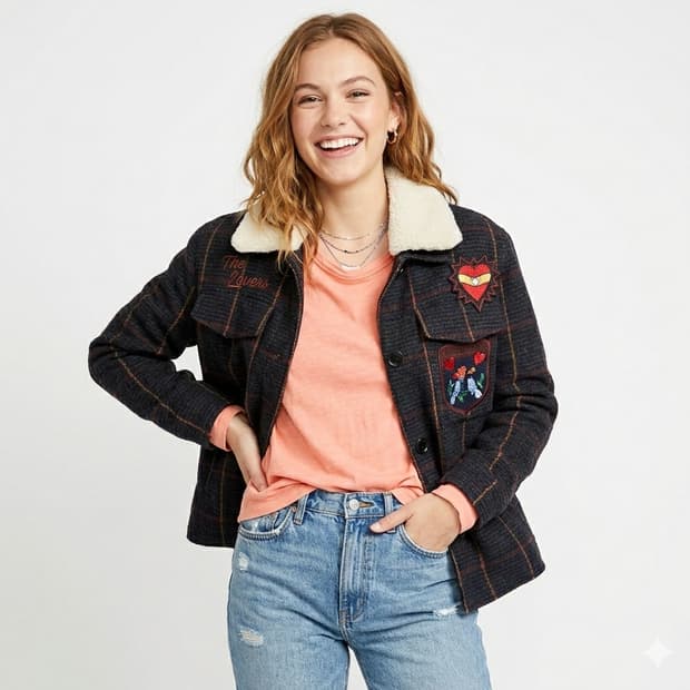 앳코너 양털카라 와펜 체크 여성자켓 | 유니크 포인트 | 55~66