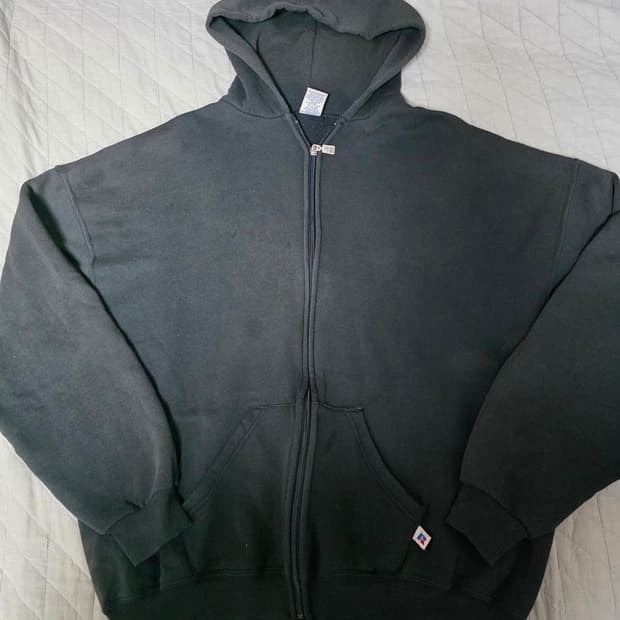 [XL] 90s USA 빈티지 러셀 애슬레틱 후드집업 블랙 트래쉬드