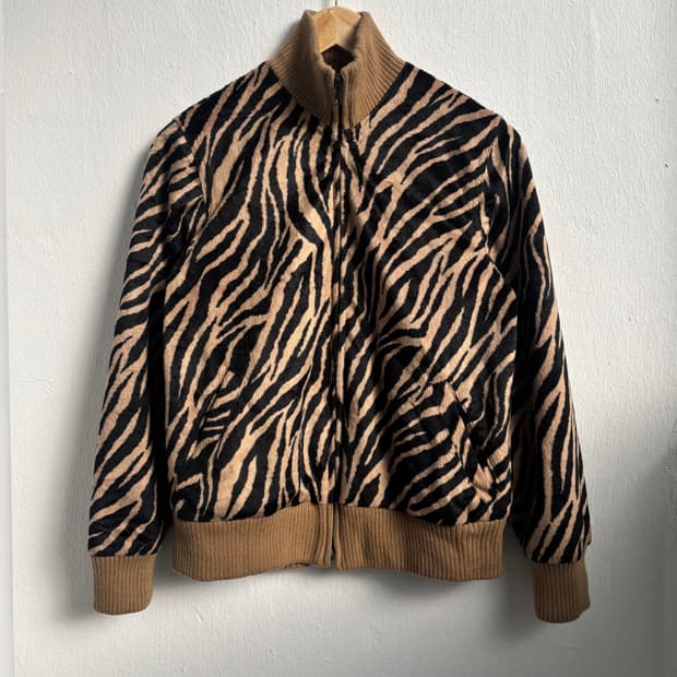 Vintage Leopard Velvet Zip-Up Jacket