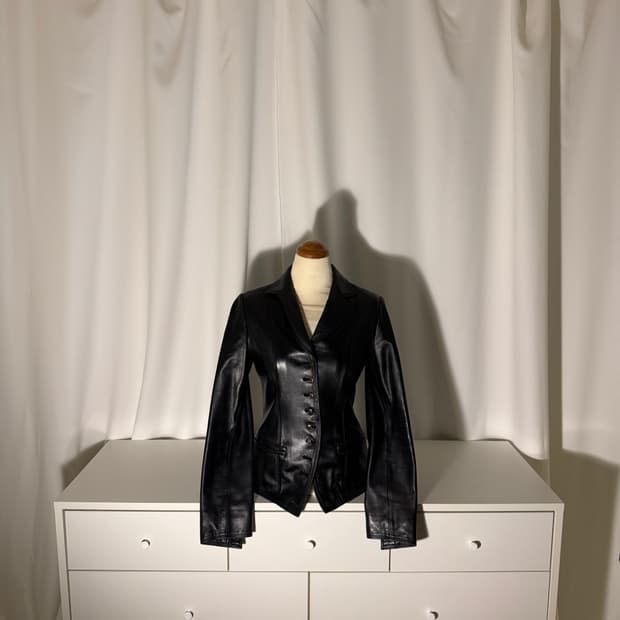 lambskin slim button leather jacket