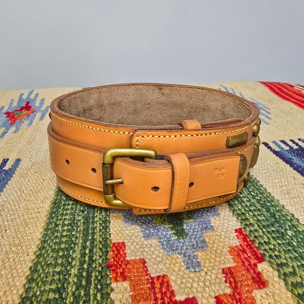 대형견 Dog collar 목 칼라 카우하이드레더 황동장식