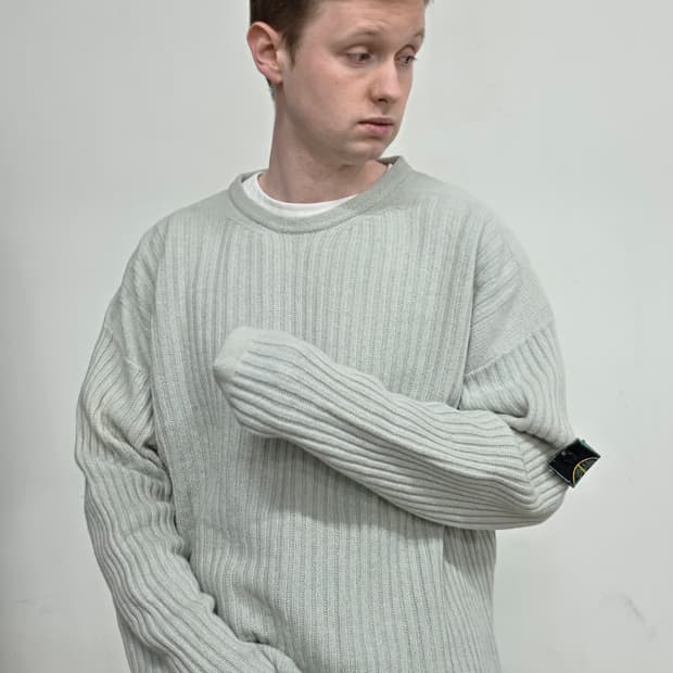 92/93 스톤 아일랜드 민트 그린, 그린 엣지 울 오버사이즈 니트