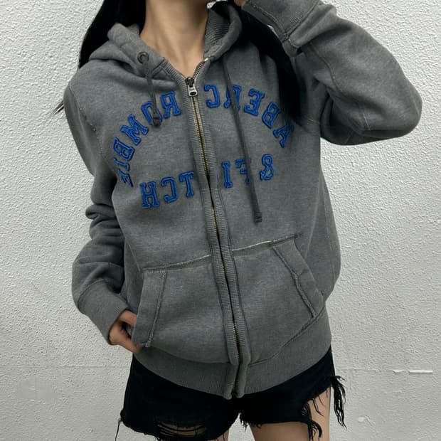 아베크롬비 센터로고 그레이 후드집업 L