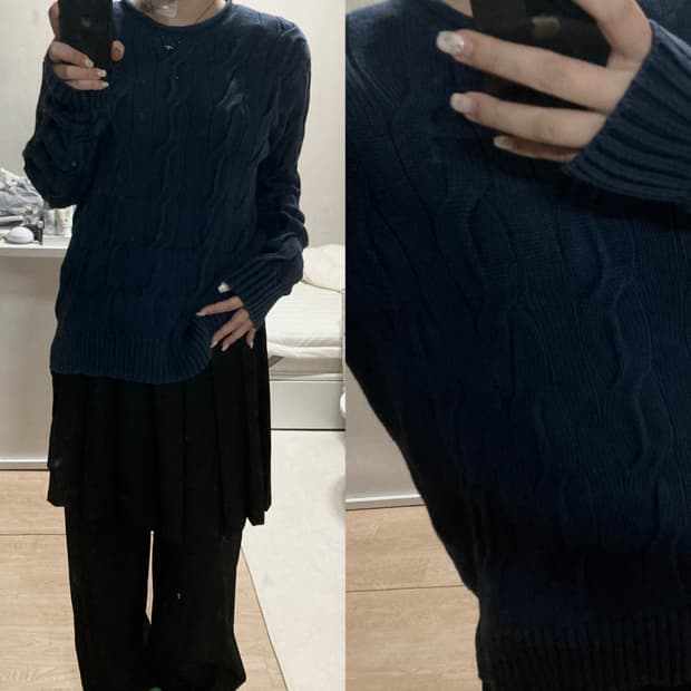 폴로 꽈배기 네이비 니트 M