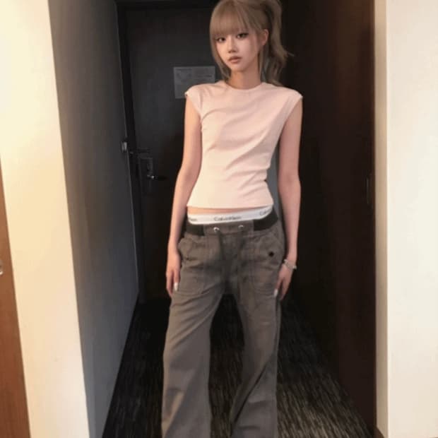 Kyoiii 쿄이 그레이존 카고 로우 팬츠