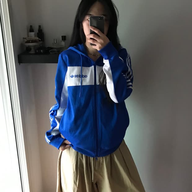 아디다스 스펠아웃 블루 화이트 후드 트랙탑 져지