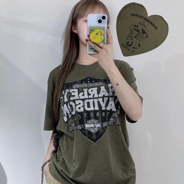 할리데이빈슨 빅로고 카키 반팔