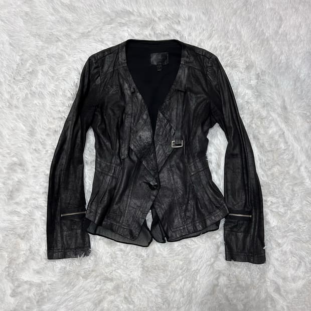 00’s drape lace detailed lether jacket