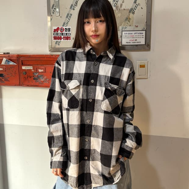 90s 올드스쿨 플란넬 블랙 엑라