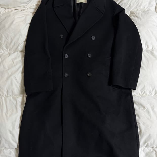 (M) 인사일런스 캐시미어 울 더블 롱 코트 블랙 