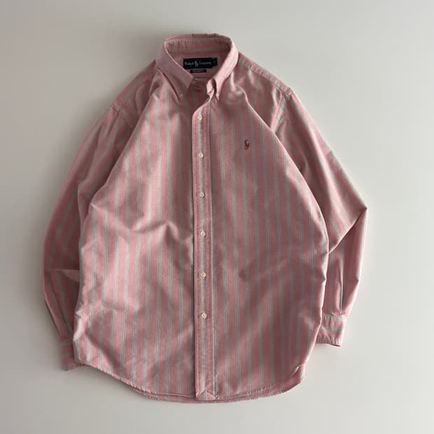 폴로 랄프로렌 핑크 스트라이프 옥스포드 셔츠 L