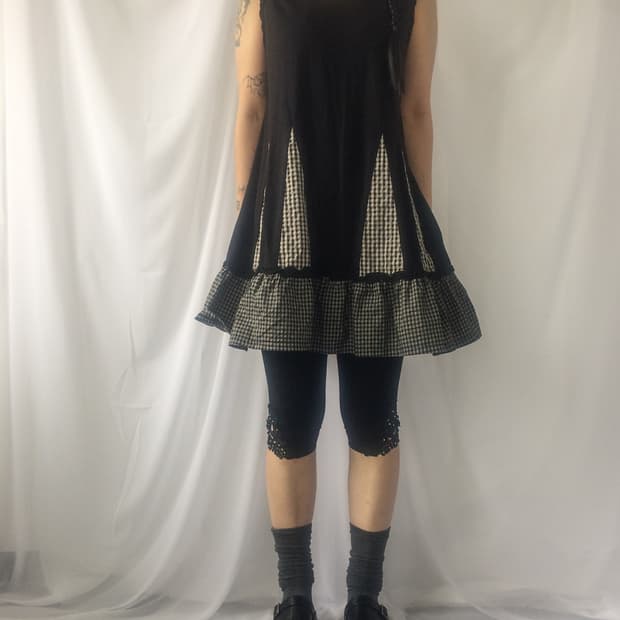 Check pattern mixed sleeveless onepiece