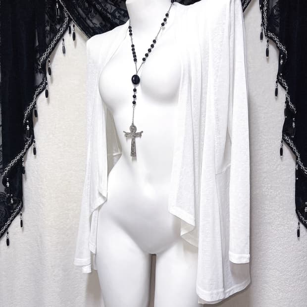 퓨어화이트 시스류 레이스 백포인트 로브가디건 오리엔탈 핀터 아카이브