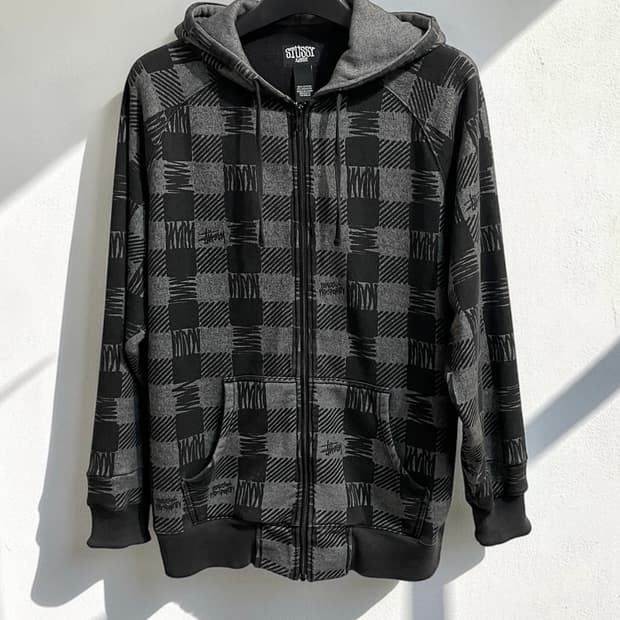 스투시 체크 집업 후드