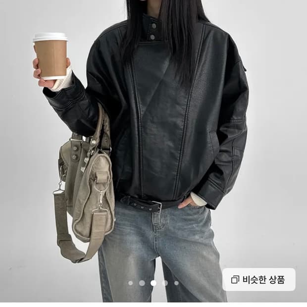 블랙업 샤글 하이넥 퍼 레더점퍼