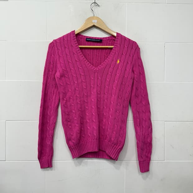 폴로 꽈배기 브이넥 니트