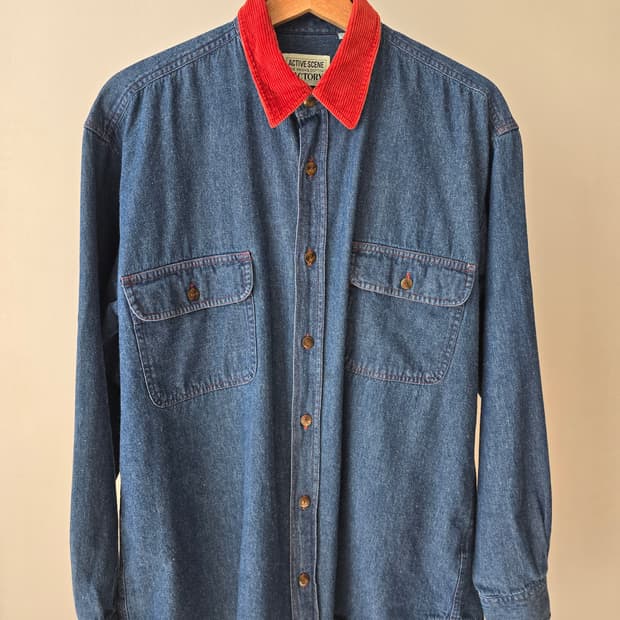 코듀로이 레드 카라 청 남방