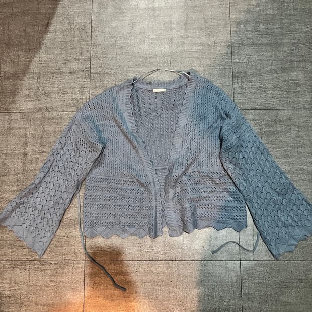 일본빈티지 하구미모리걸 달천깔페어리 셔링 니트가디건 스카이블루