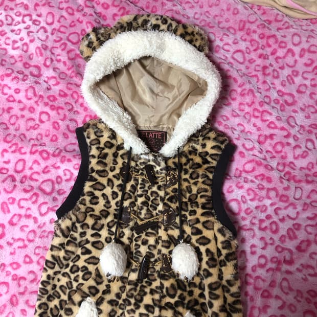 빈티지 갸루 털 퍼 곰 조끼 베스트 후드 후디 폼폼 아우터 자켓