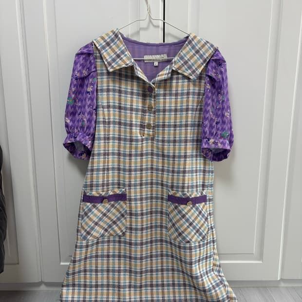 체크패턴 퍼플 원피스