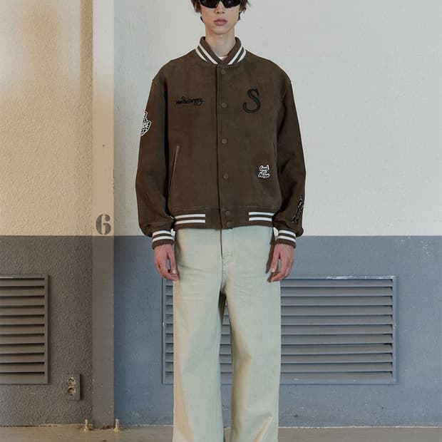 STU 스웨이드 바시티 자켓 브라운