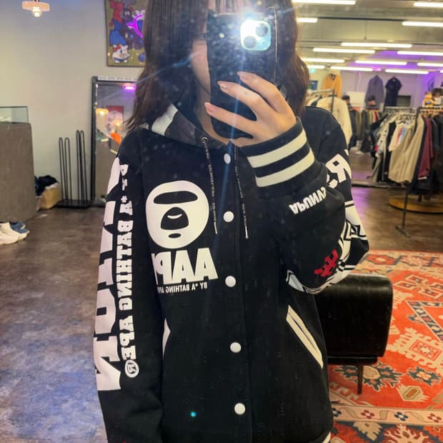 AAPE BY A BATHING APE 블랙 색상 바시티 후드 자켓