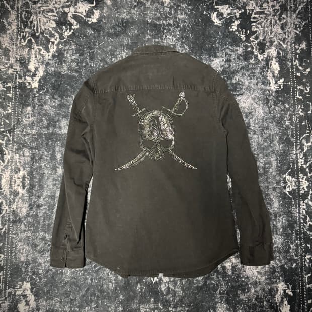 00s Mode skull-printed black shirt