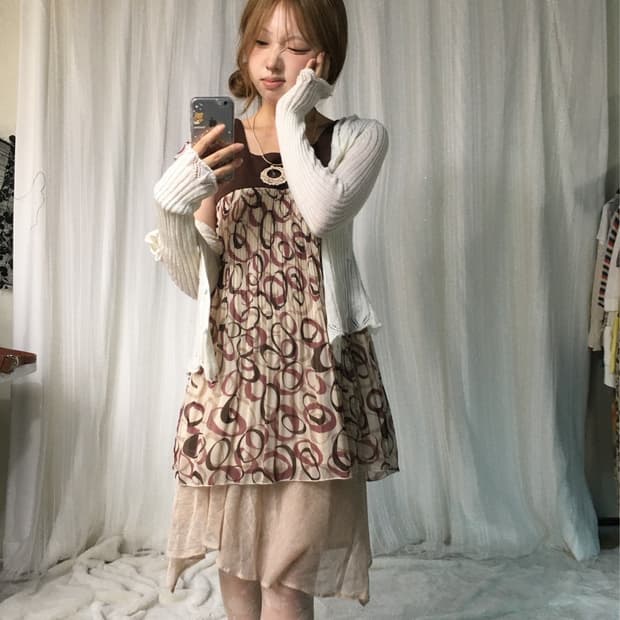 빈티지 베이지 아이보라 패턴 어른여자st 코디세트