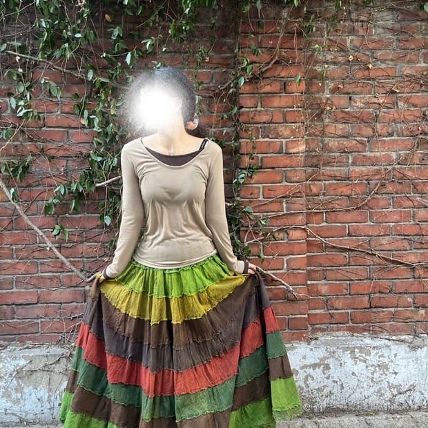 히피 패치워크 롱스커트