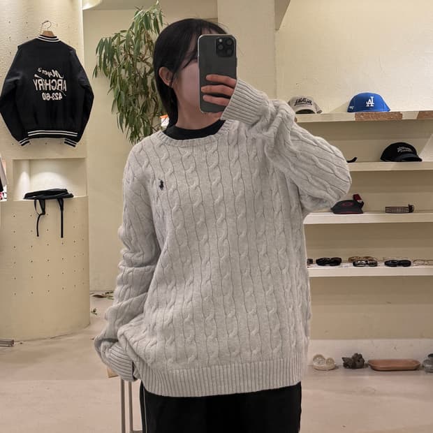 폴로 랄프 로렌 케이블 니트 스웨터 라이트 그레이 U539