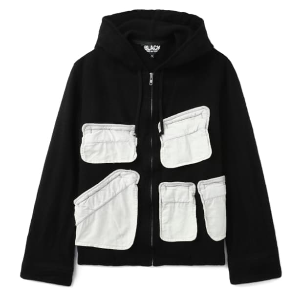 새상품 꼼데가르송 블랙 패치워크 후드 집업 M