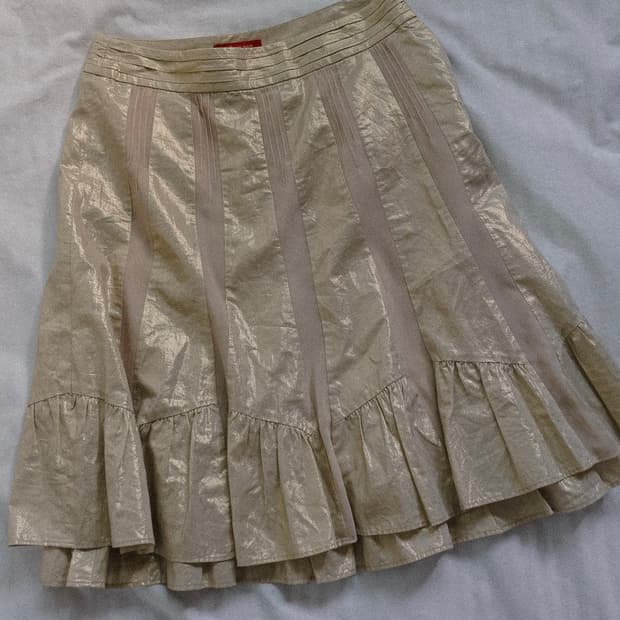 Glossy beige midi skirt